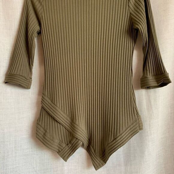 Monteau Womens XL Olive Green Knit Sweater Ribbed Quarter Sleeve Mock Neck - Picture 8 of 12